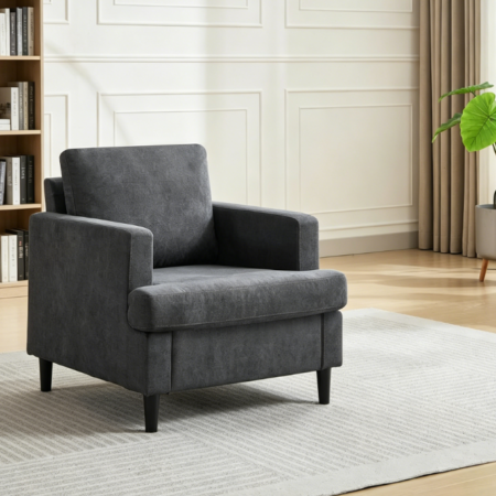 Large Linen Leisure Armchair with Wooden Legs, Soft Single Sofa Seat